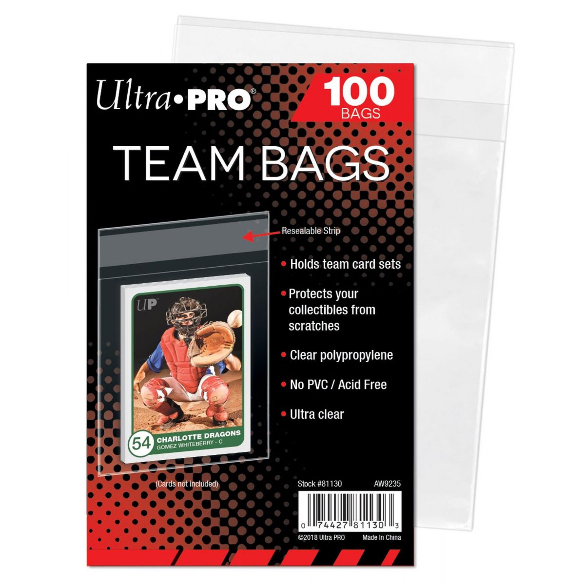 Ultra Pro – Teamtaschen – wiederverschließbar – wiederverschließbare Top-Loader-Hüllen (100)