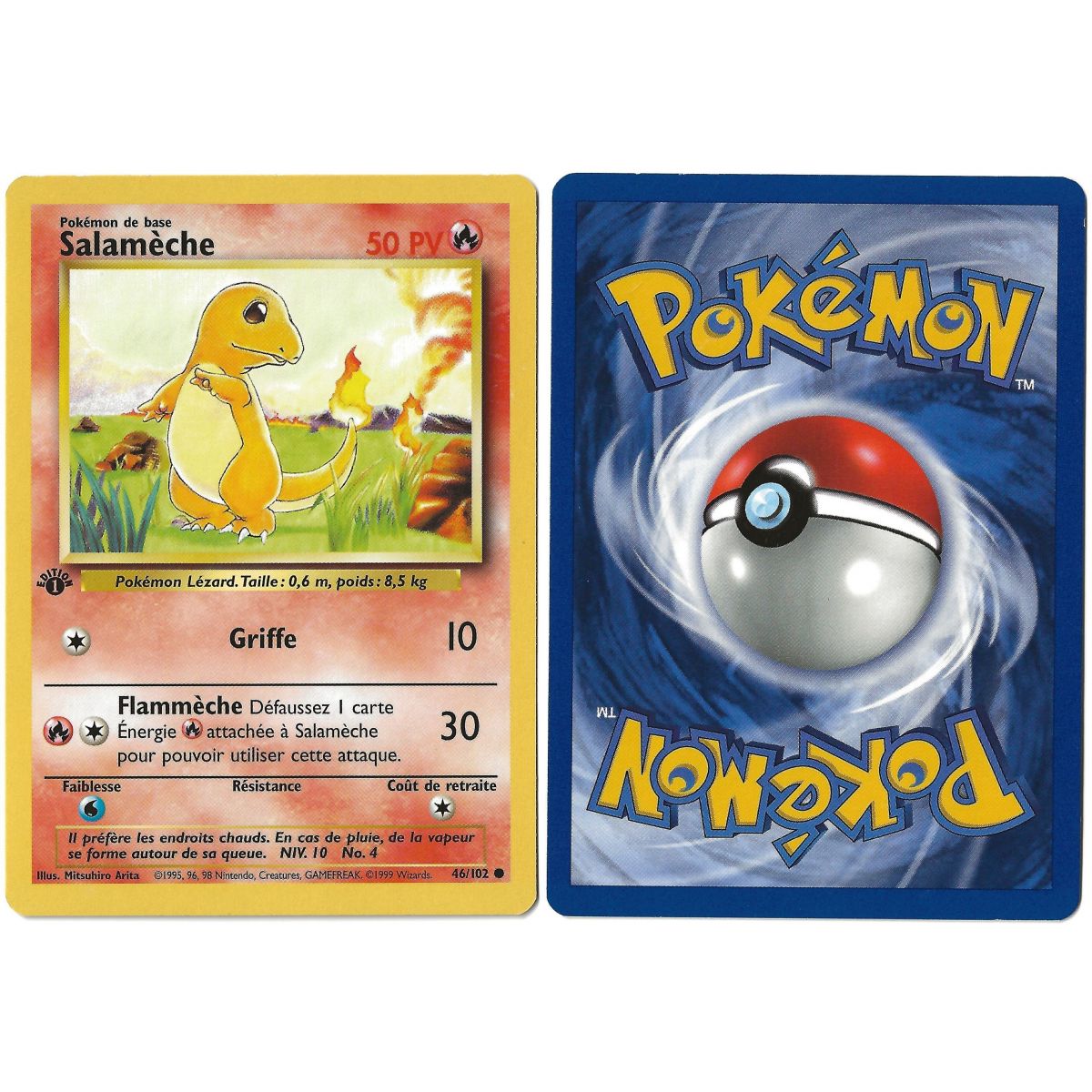 Charmander 46/102 Common Base Set 1. Französischer Ansichtsscan
