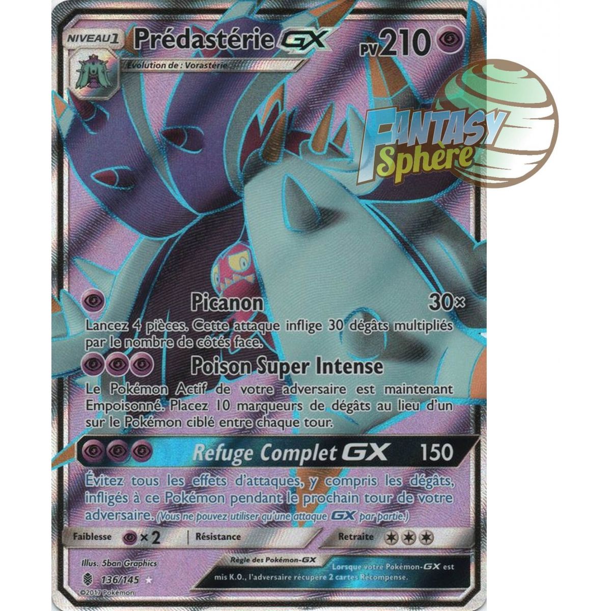 Prédastérie GX - Full Art Ultra Rare  136/145 - Soleil et Lune 2 Gardiens Ascendants