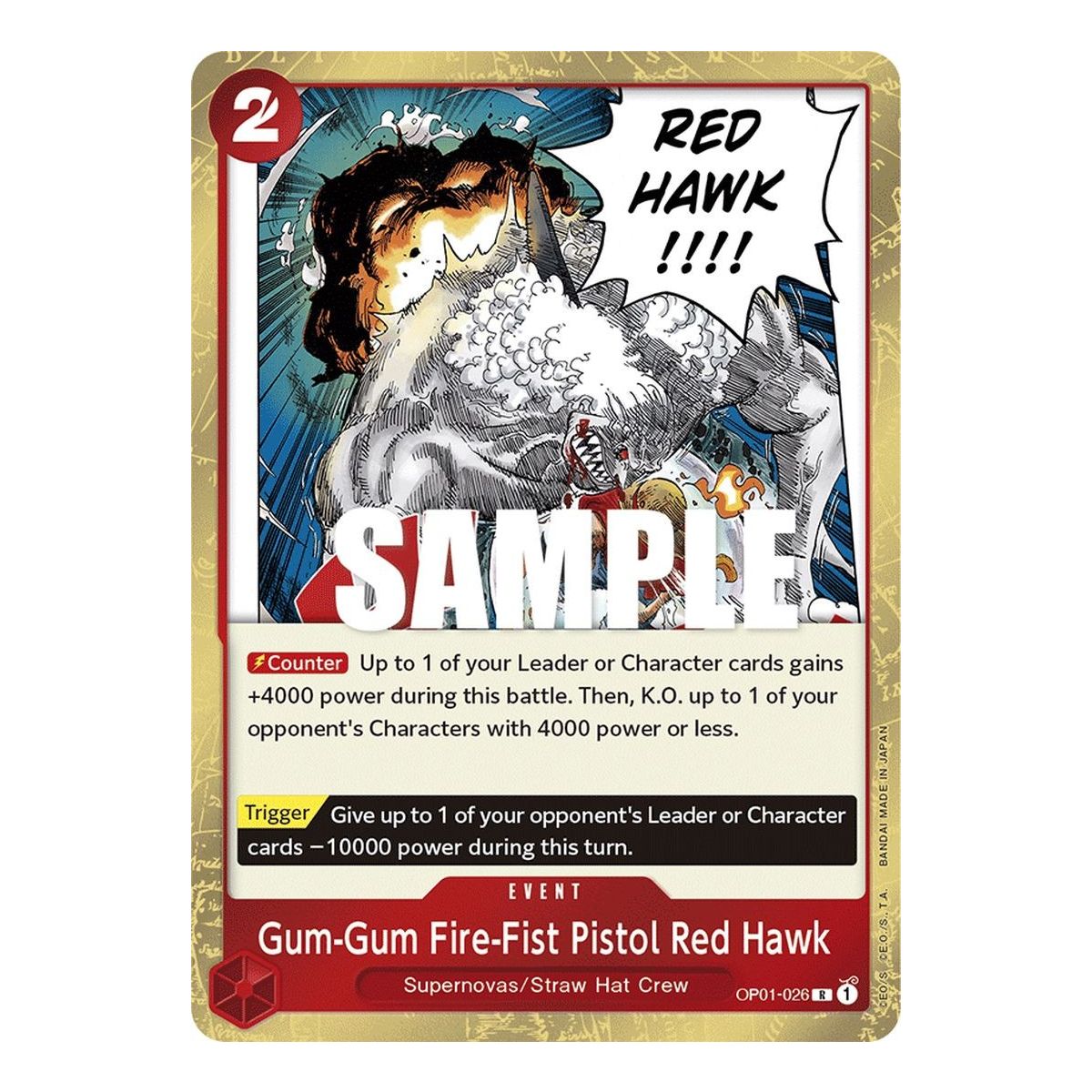 Item Gum-Gum Fire-Fist Pistole Red Hawk – R OP01-026 – OP01 Romance Dawn