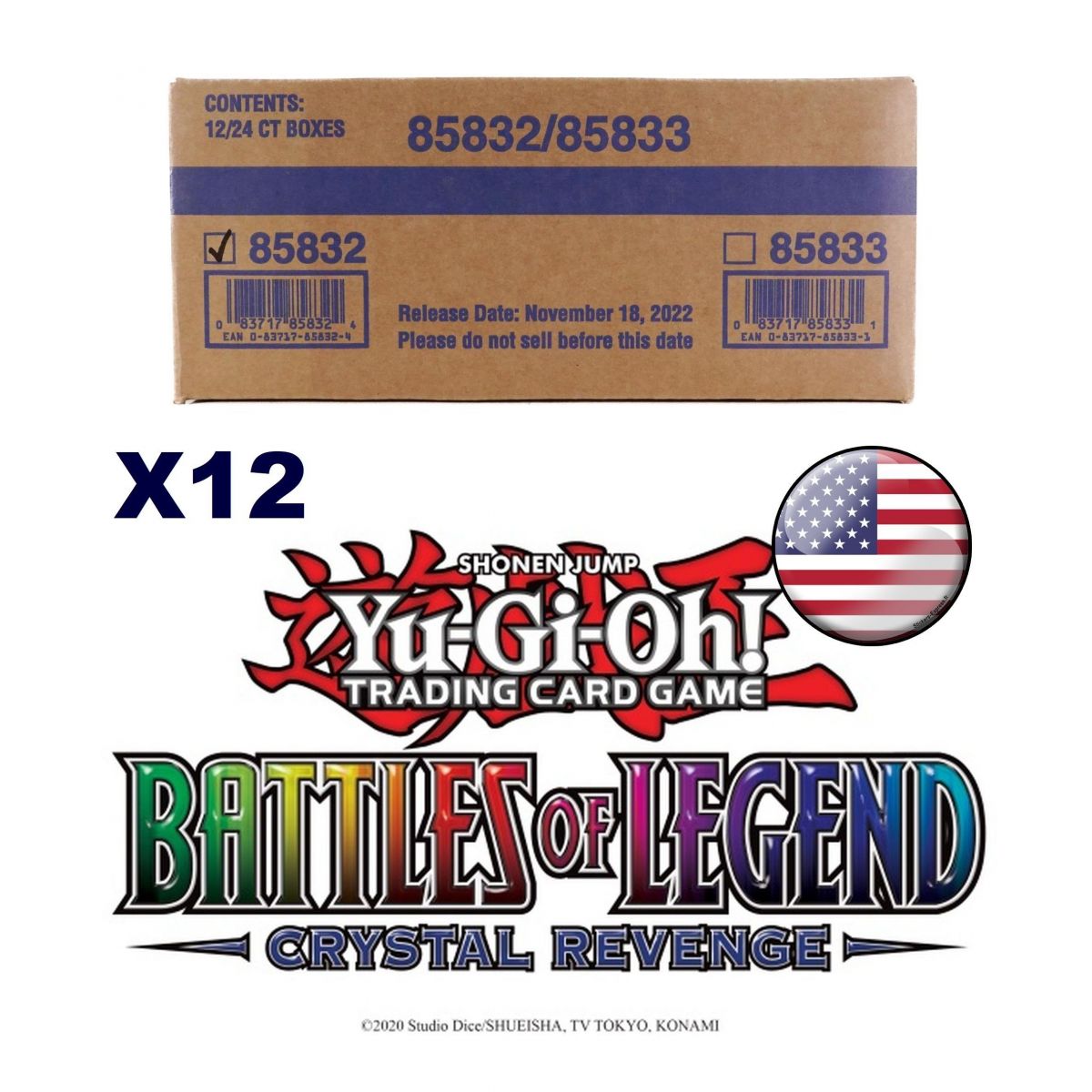 *US-Druck VERSIEGELT* Yu-Gi-Oh! - Karton - 12 Box mit 24 Boostern - Battles of Legend: Crystal Revenge - AMERIKANISCH