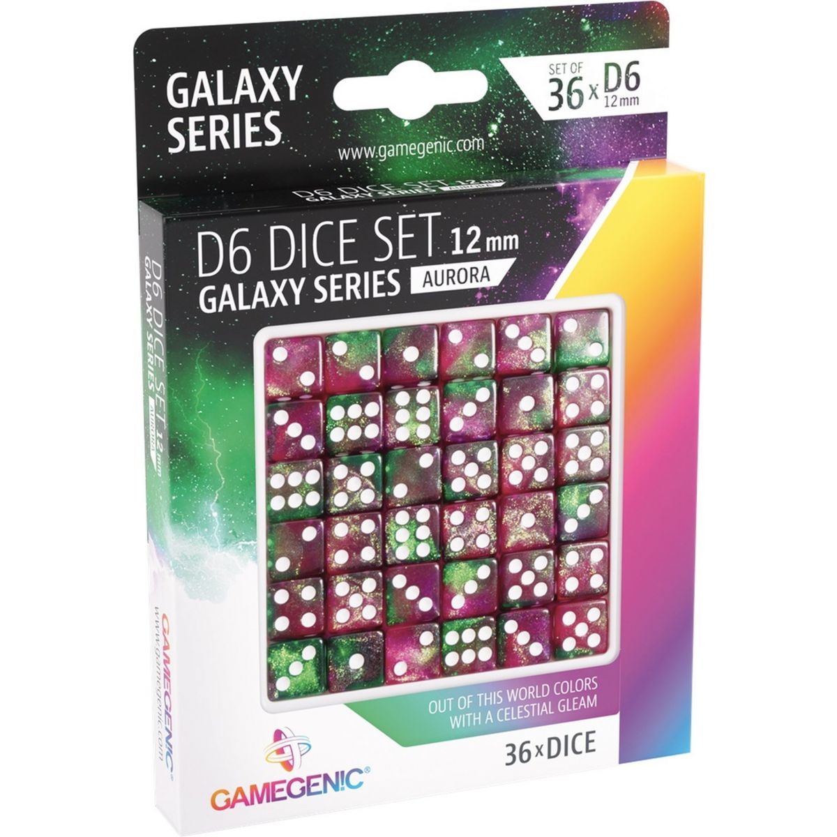 Gamegenic – Würfel – Galaxy-Serie – Aurora – Set mit 36 Würfeln von 6 – 12 mm