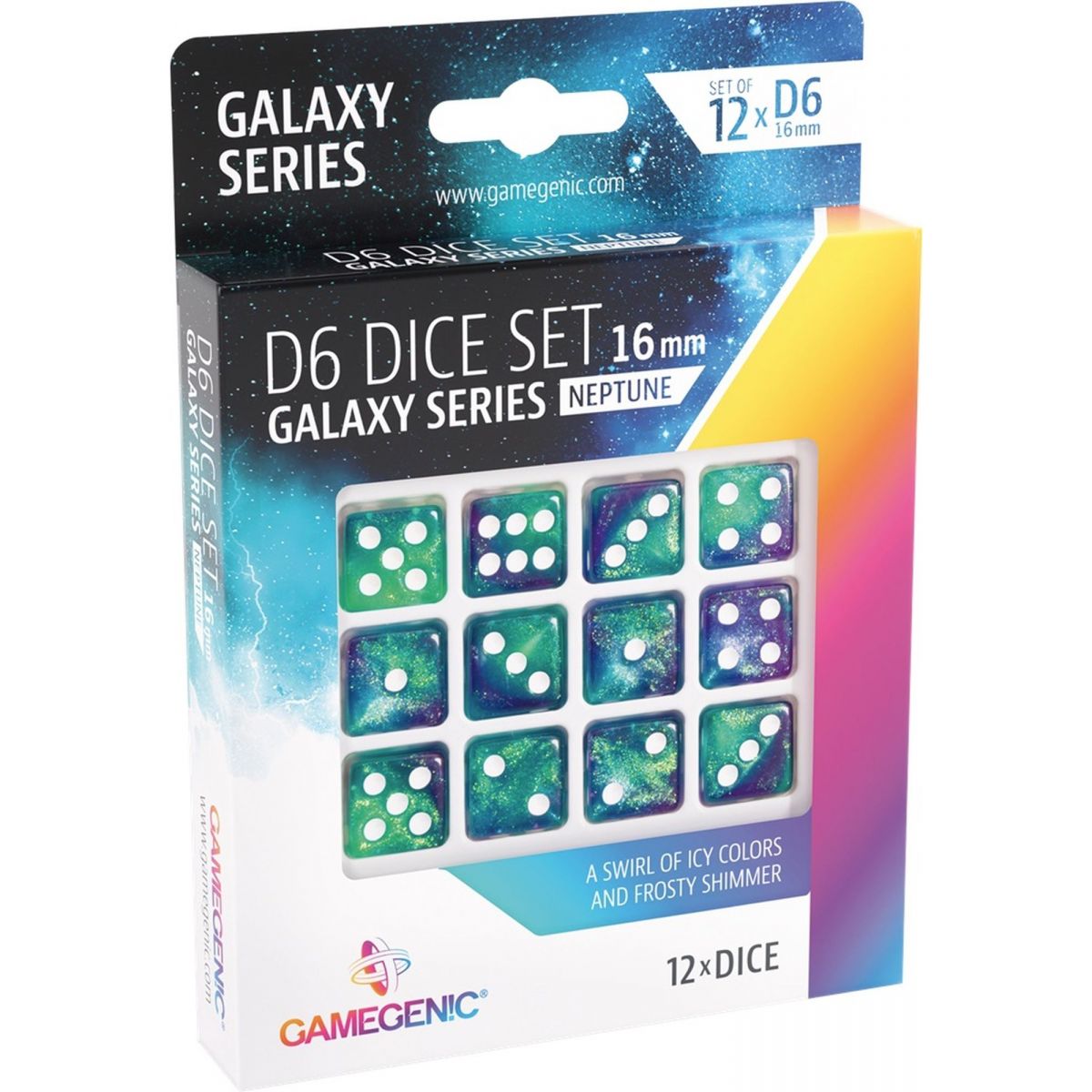 Item Gamegenic – Würfel – Galaxy-Serie – Neptun – Set mit 12 Würfeln von 6 – 16 mm