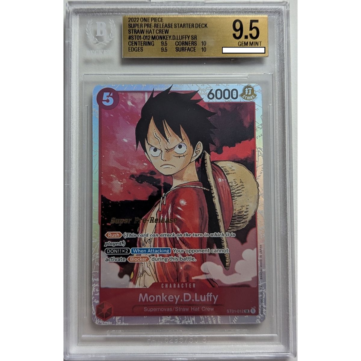 [BGS 9.5 - Gem Mint] - Bewertete Karte - Monkey D. Luffy ST01-012 - Super Pre-Release Starter Deck - 2022 - One Piece - Englisch