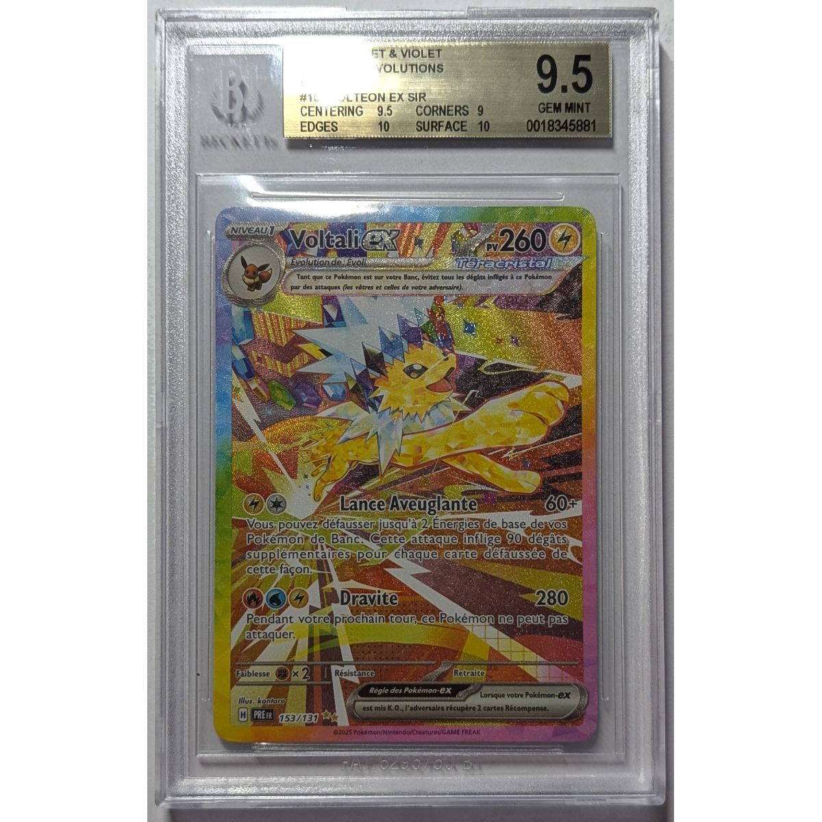 Item [BGS 9.5 – Neuwertig] – Bewertete Karte – Jolteon EX SAR 153/131 – S&V Prismatic Evolution – 2025 – Pokémon – Französisch