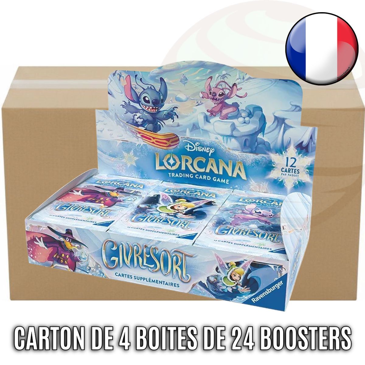 Karton mit 4 Schachteln à 24 Boosterpacks – Kapitel 11: Frostbeule – Disney Lorcana – Set 11 – FR