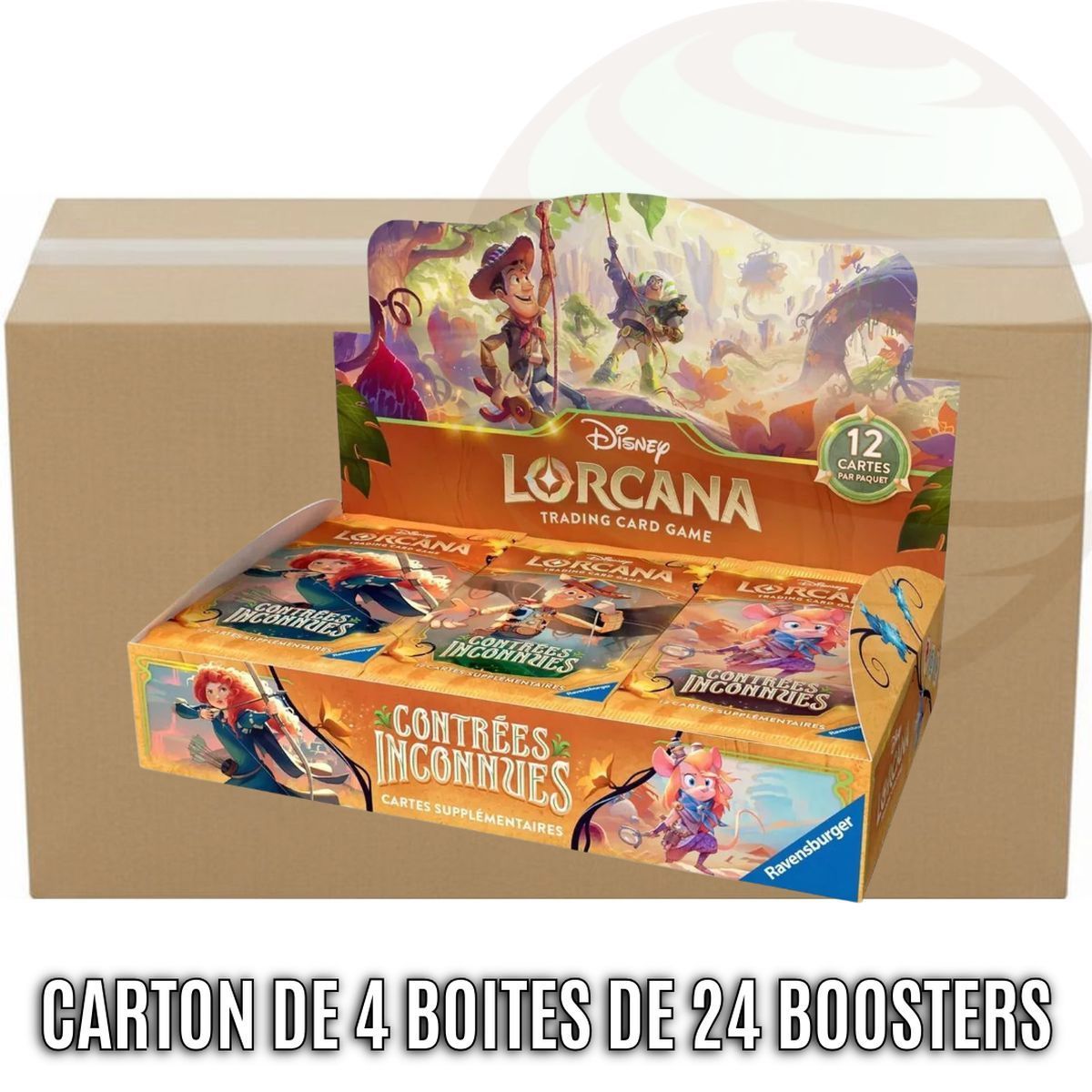 Karton mit 4 Schachteln à 24 Boosterpacks – Kapitel 12: Unbekannte Länder – Disney Lorcana – Set 12 – FR