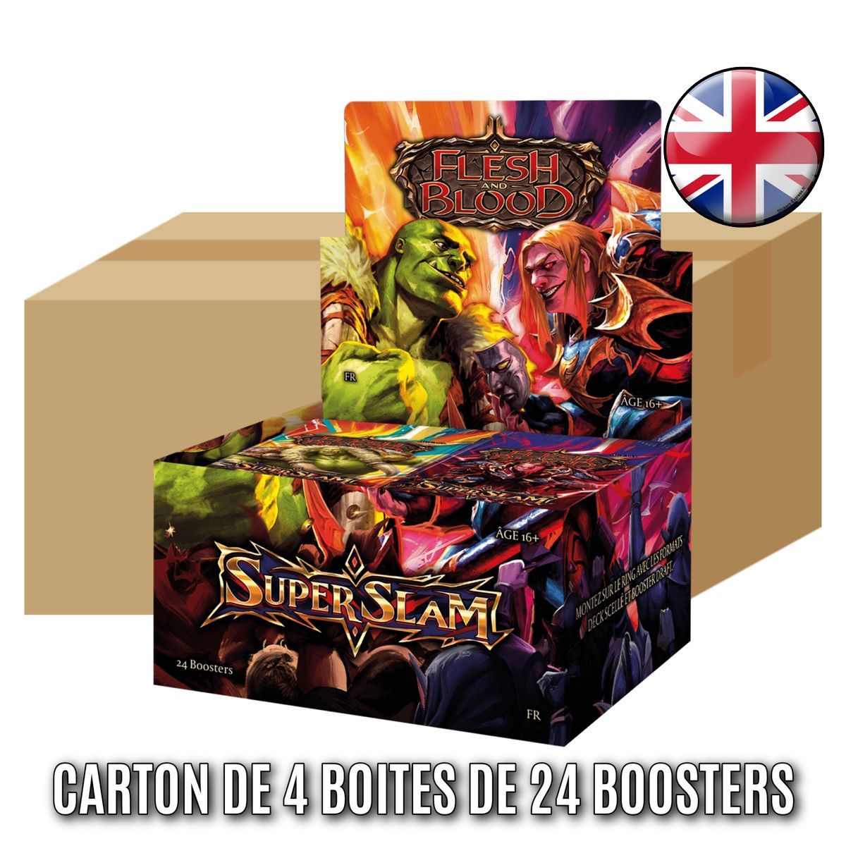Schachtel mit 4 Schachteln mit je 24 Boostern – Super Slam – Flesh & Blood – FAB – EN
