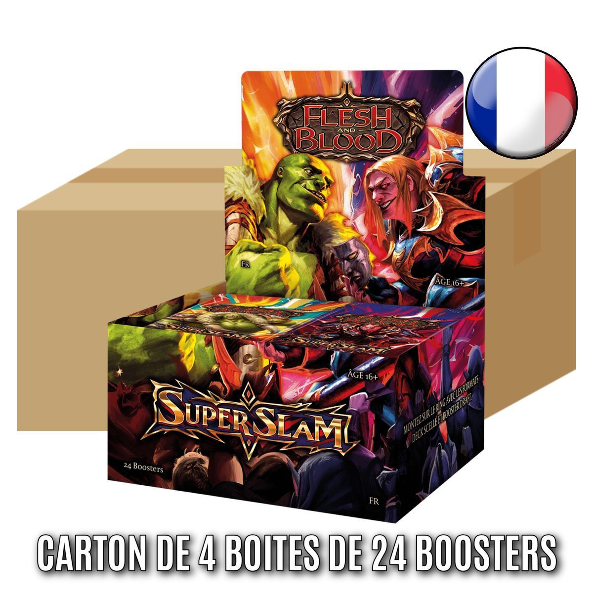 Schachtel mit 4 Schachteln mit je 24 Boostern – Super Slam – Flesh & Blood – FAB – FR