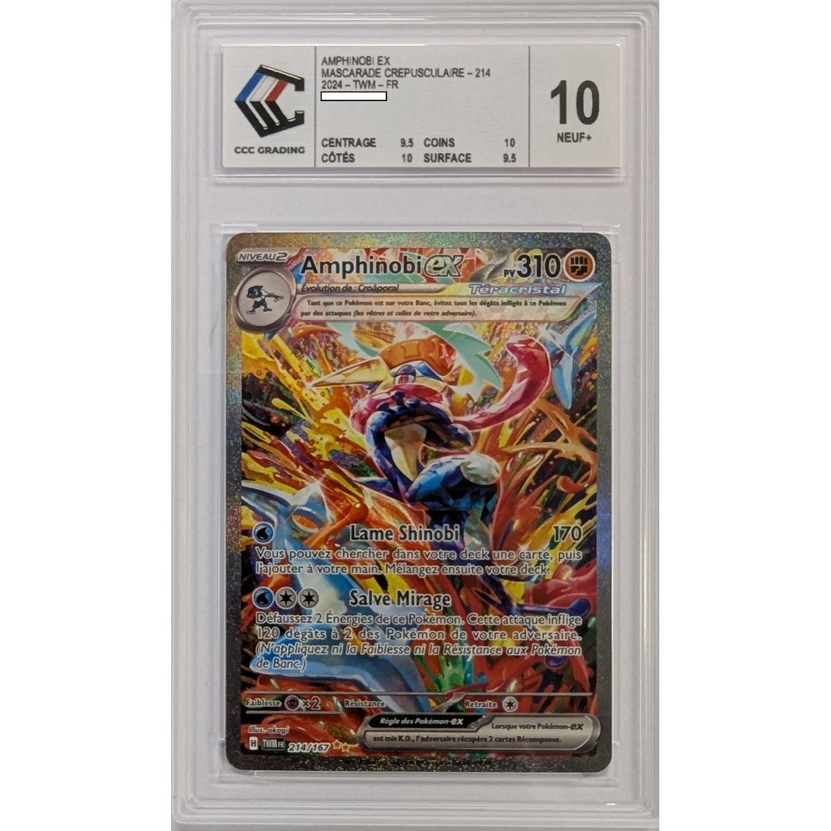 [CCC 10 - Nine+] - Bewertete Karte - Greninja-ex 214/167 - Scarlet & Purple: Twilight Masquerade - 2024 - Pokémon - Französisch