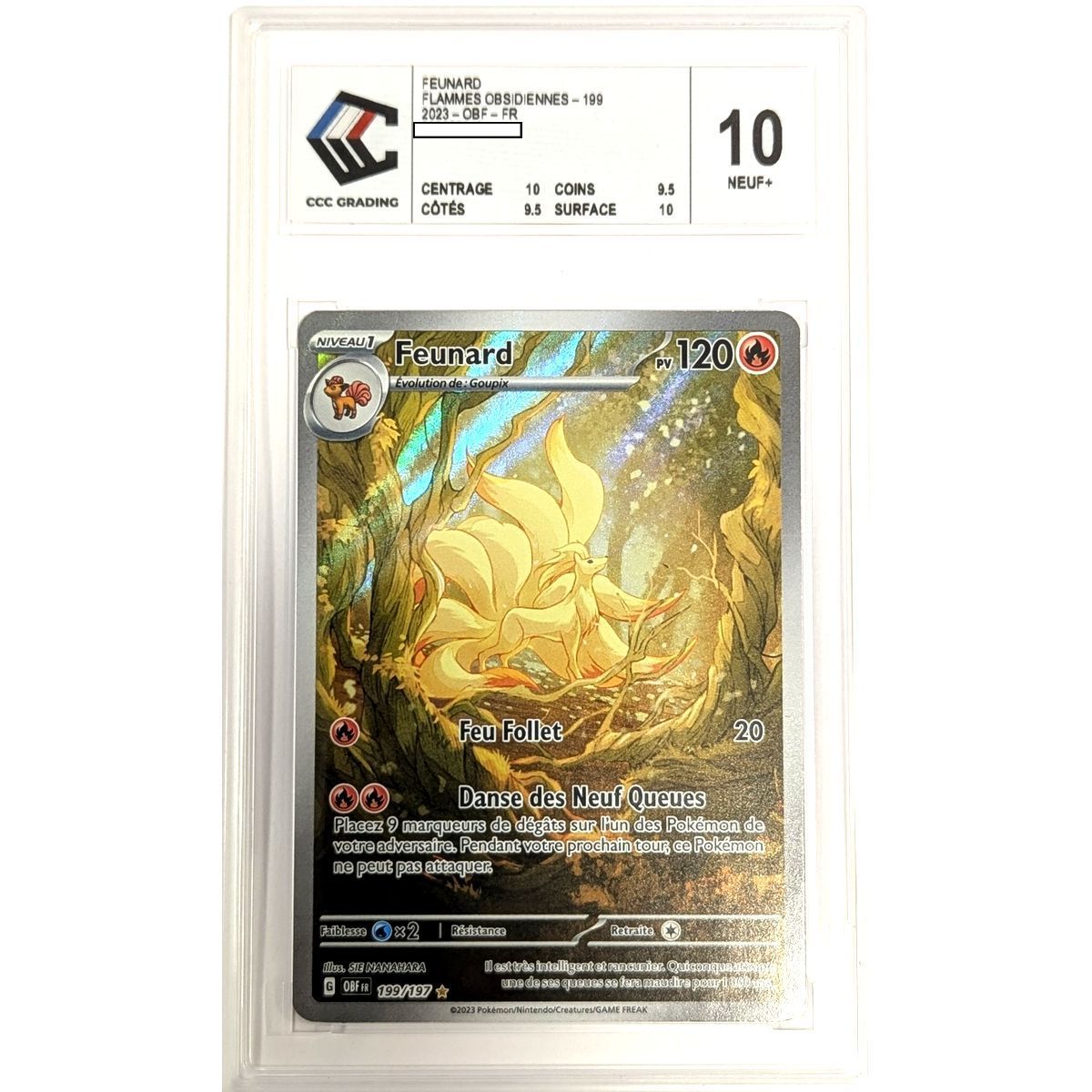 [CCC 10 - Nine+] - Bewertete Karte - Vulnona 199/197 - Scharlachrot & Lila: Obsidianflammen - 2023 - Pokémon - Französisch