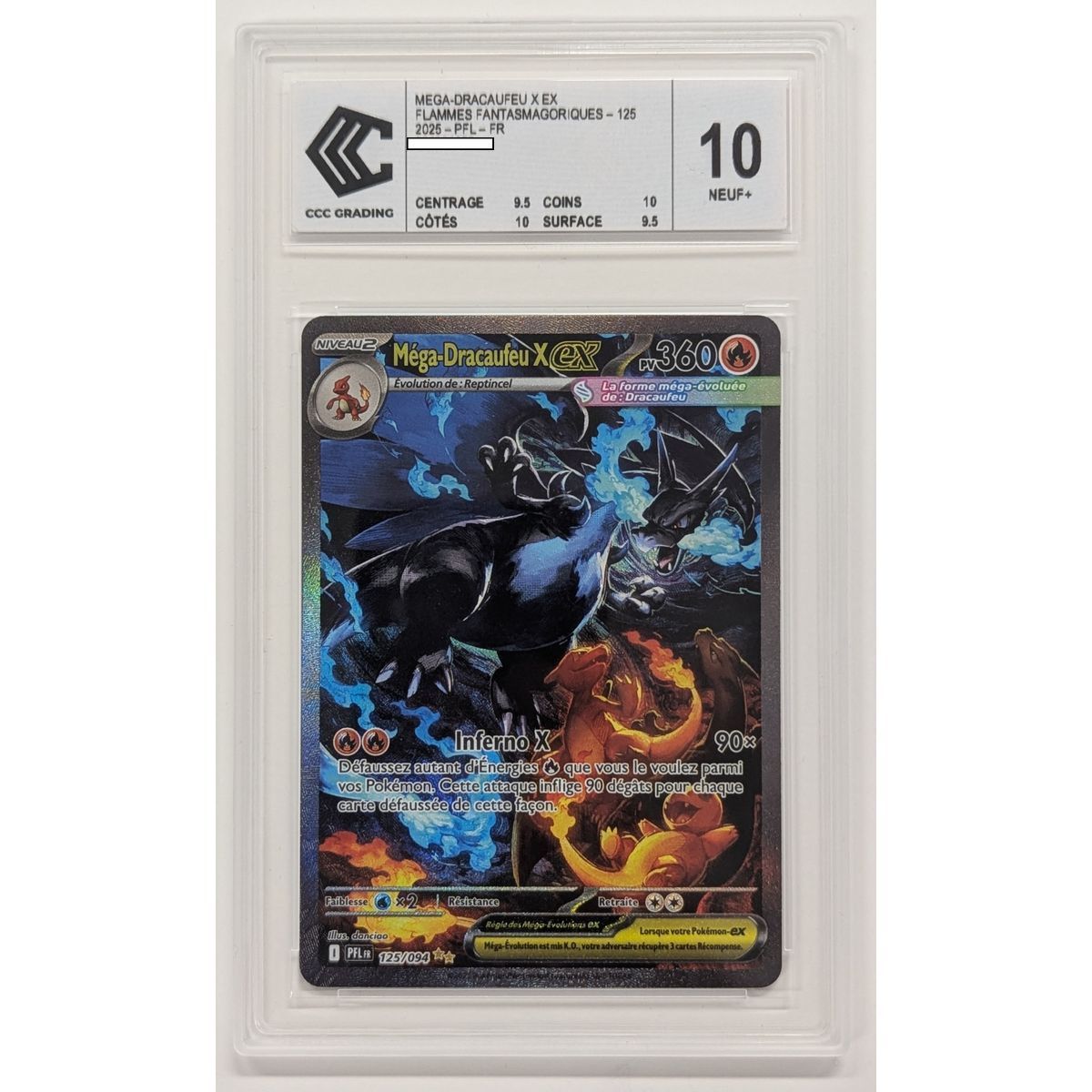 [CCC 10 - Nine+] - Bewertete Karte - Mega-Glurak X-ex 125/094 - Mega-Entwicklung: Phantasmale Flammen - 2025 - Pokémon - Französisch