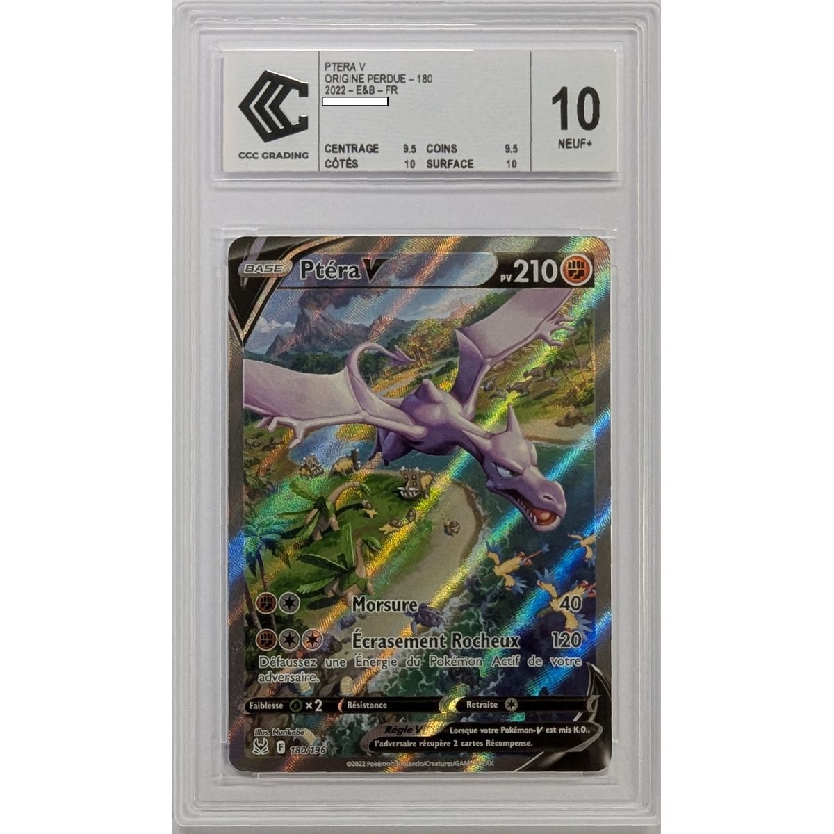 [CCC 10 - Nine+] - Bewertete Karte - Aerodactyl V 180/196 - Schwert & Schild: Verlorene Ursprünge - 2022 - Pokémon - Französisch