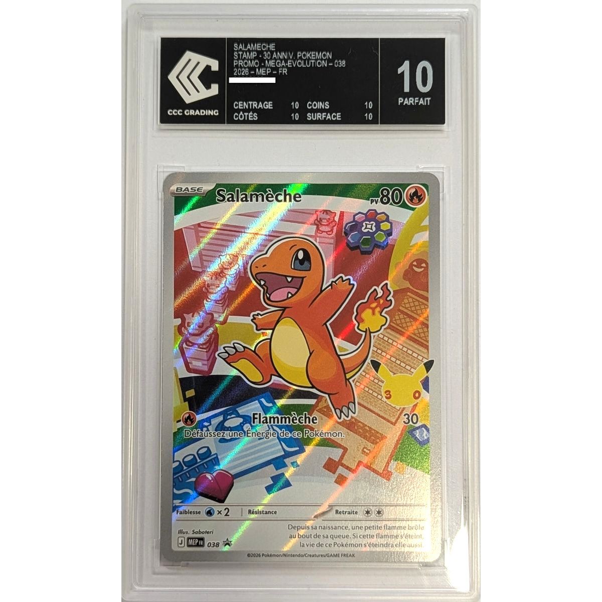 [CCC 10 - Perfekt - Black Label] - Bewertete Karte - Charmander MEP 038 - Promo - 2026 - Pokémon - Französisch