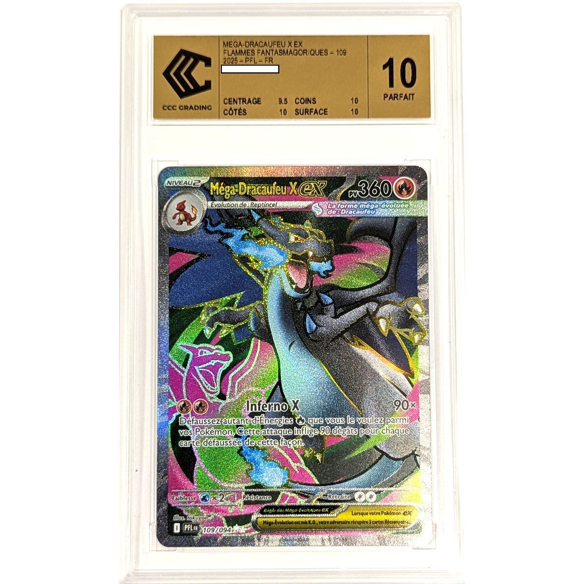 [CCC 10 - Perfekt] - Bewertete Karte - Mega-Glurak X ex 109/094 - Phantasmagorische Flammen - 2025 - Pokémon - Französisch