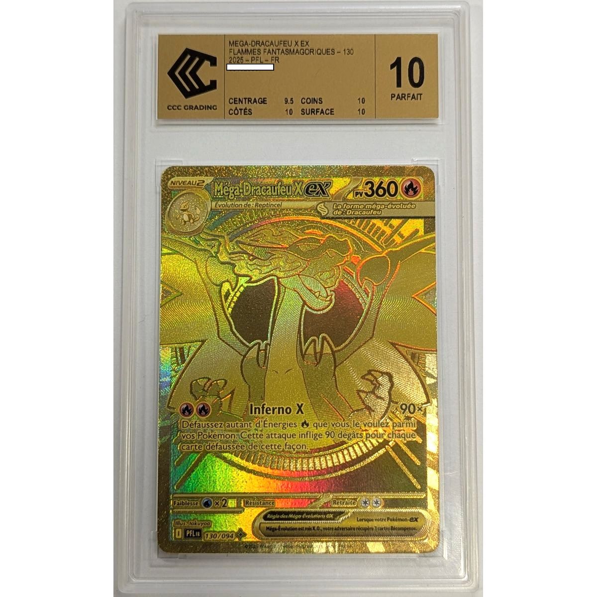 [CCC 10 – Perfekt] – Bewertete Karte – Mega-Glurak X-ex 130/094 – Mega-Entwicklung: Phantasmale Flammen – 2025 – Pokémon – Französisch