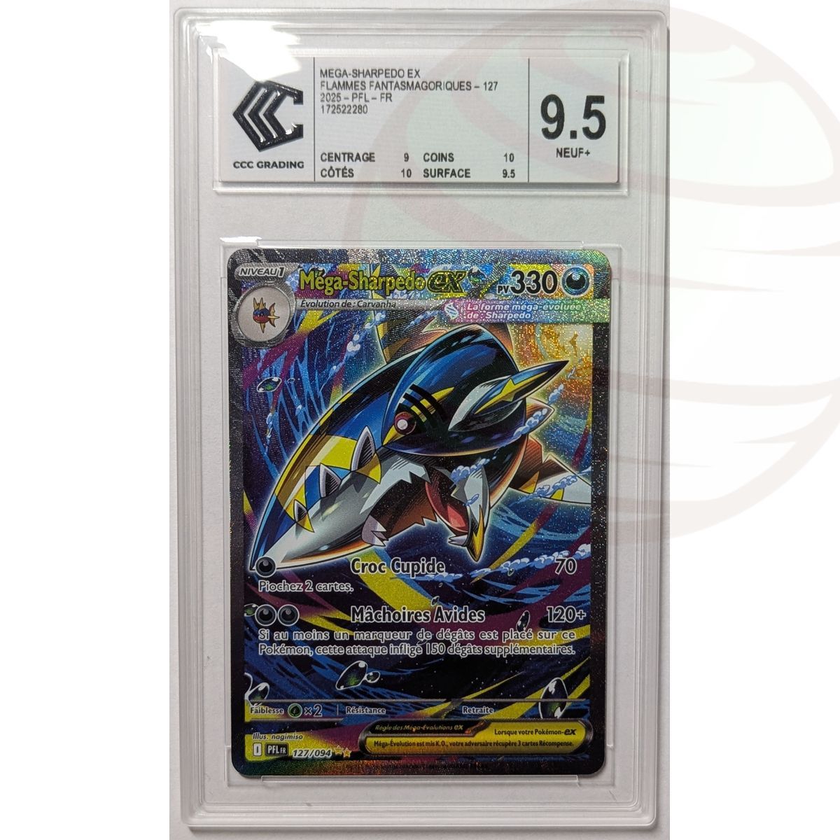 [CCC 9.5 - Neun+] - Bewertete Karte - Mega-Sharpedo ex 127/094 - Mega-Entwicklung: Phantasmale Flammen - 2025 - Pokémon - Französisch