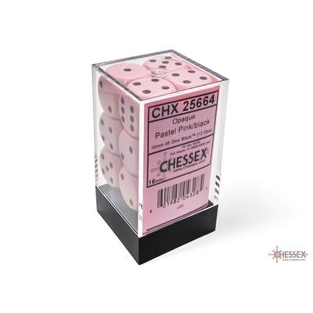 Chessex - Würfel - Pastell Pastellrosa/Schwarz - Set mit 12 Würfeln à 6 - 16 mm