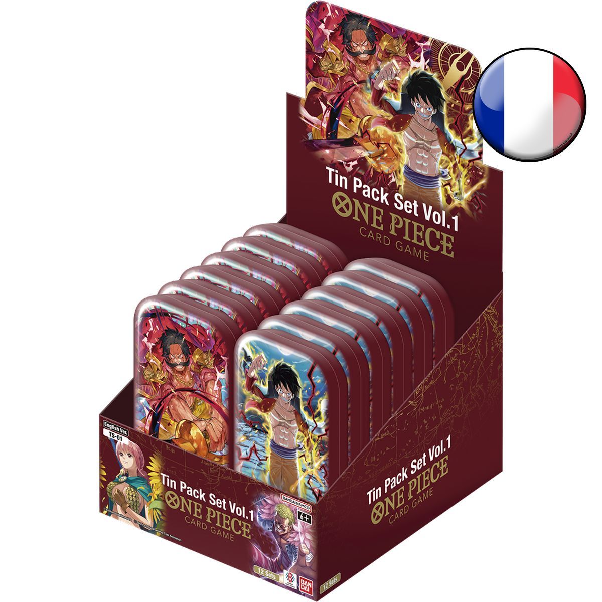 Display mit 12 Dosen-Sets – Luffy & Roger – One Piece CG – FR 🇫🇷