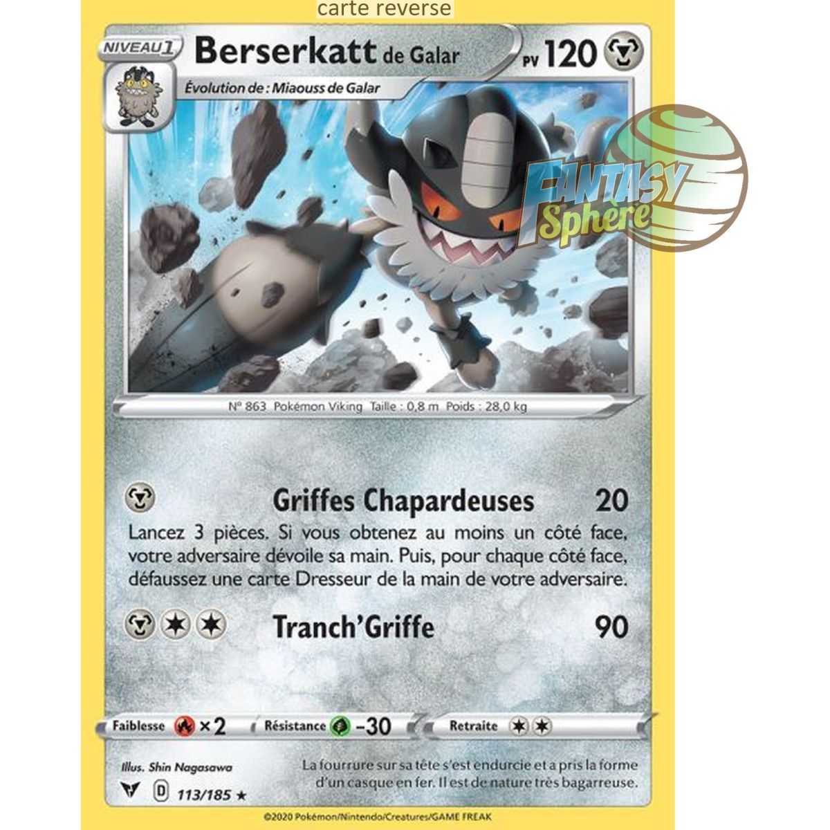 Galarian Berserkatt – Rückseite 113/185 – Schwert und Schild 4 Strahlungsspannung