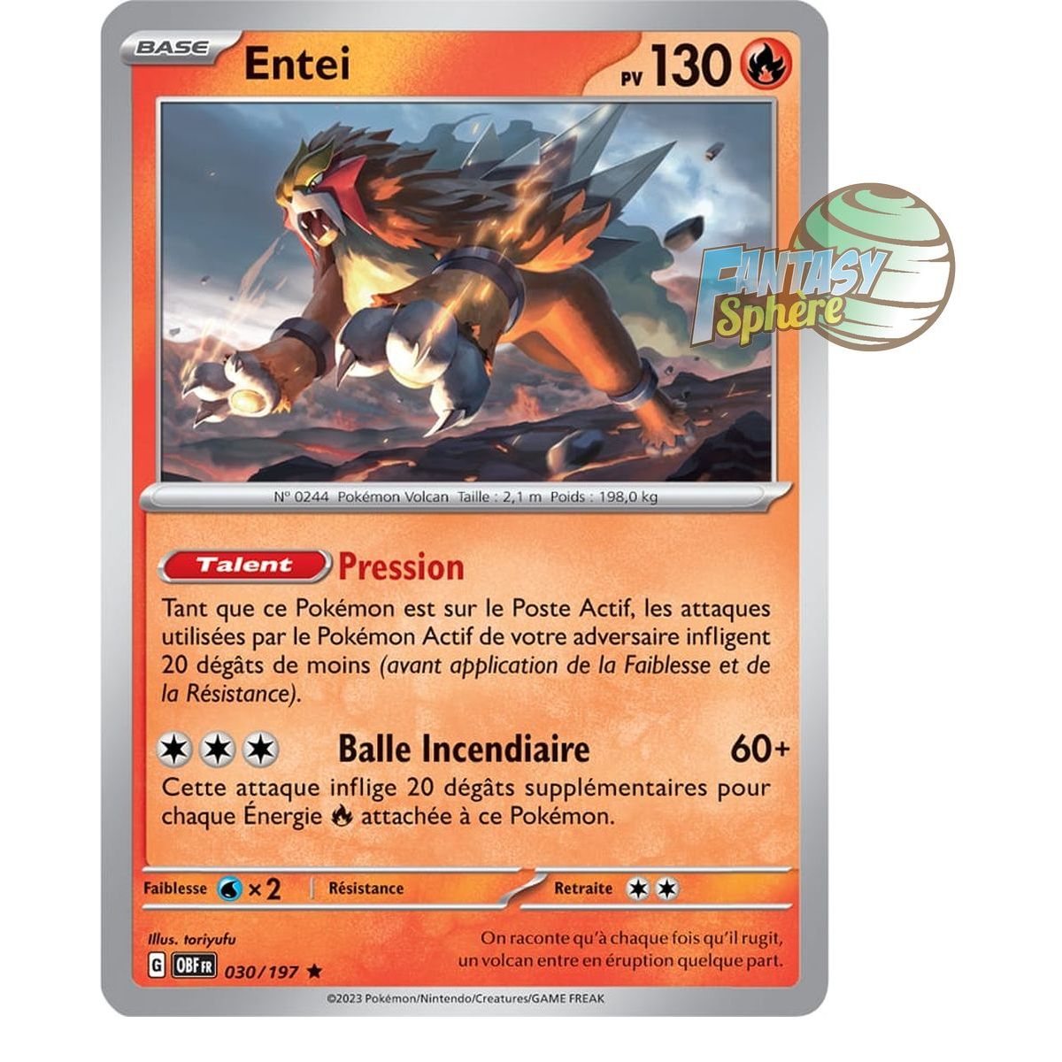 Entei – Rückseite 30/197 – Scharlachrote und violette Obsidianflammen