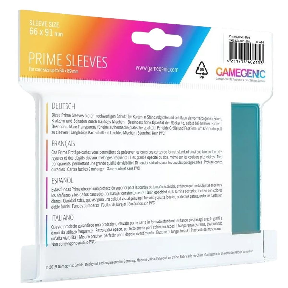 Gamegenic - 100 Prime Sleeves Blau - 66x91 Standard (100)