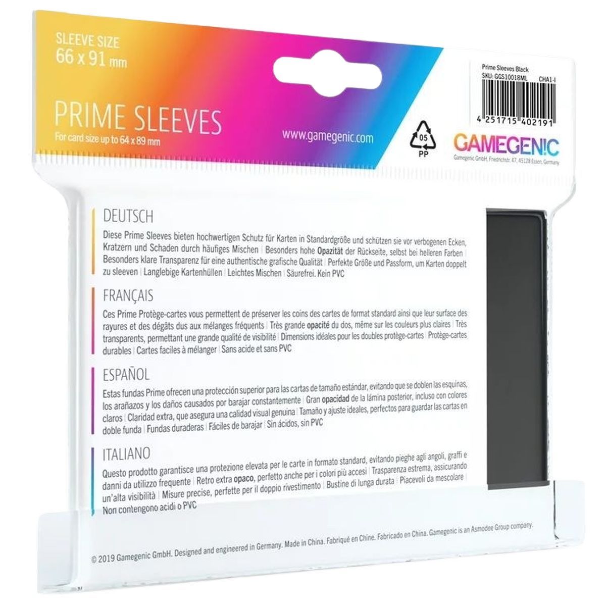 Gamegenic - 100 Prime Sleeves Schwarz - 66x91 Standard (100)