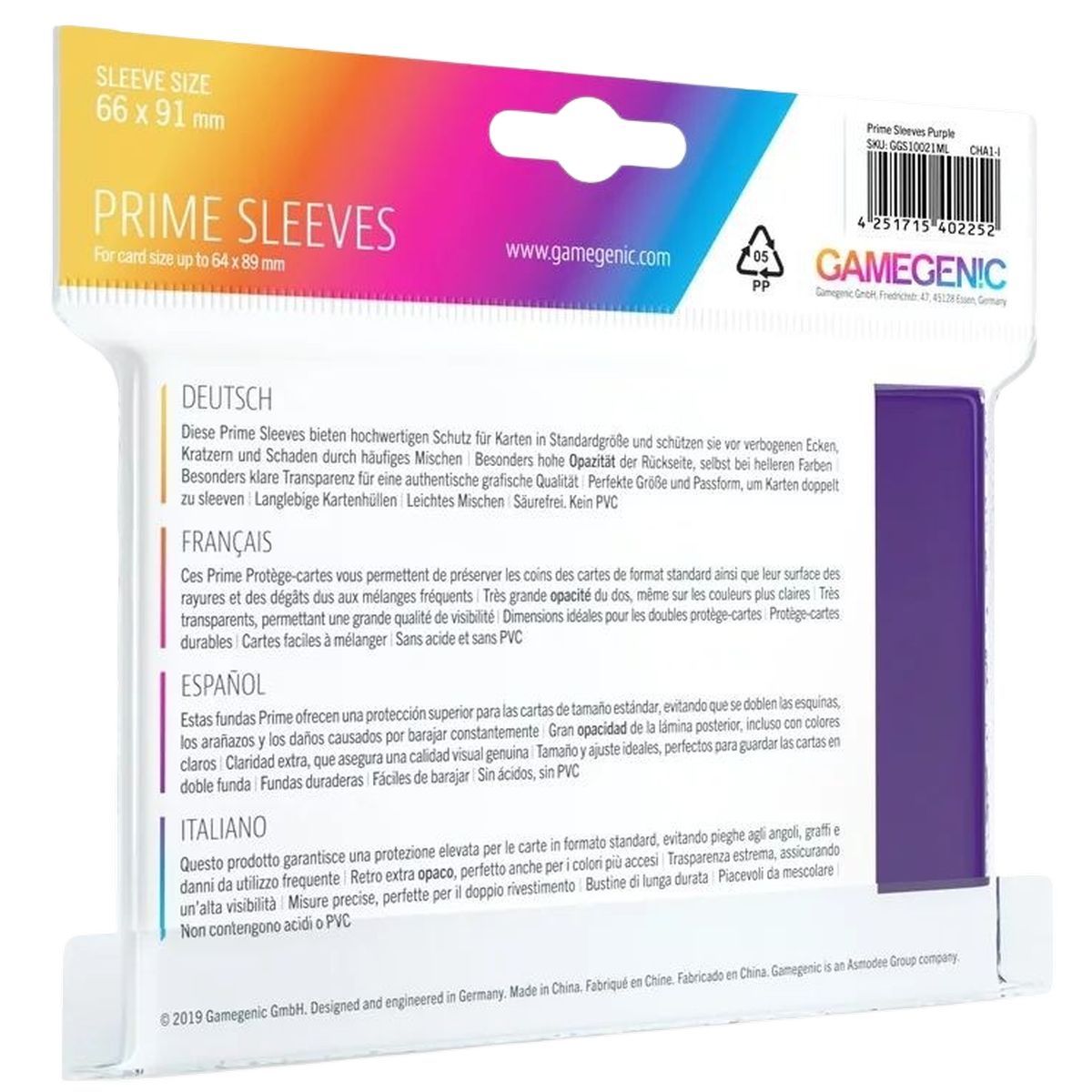 Gamegenic - 100 Prime Sleeves Lila - 66x91 Standard (100)