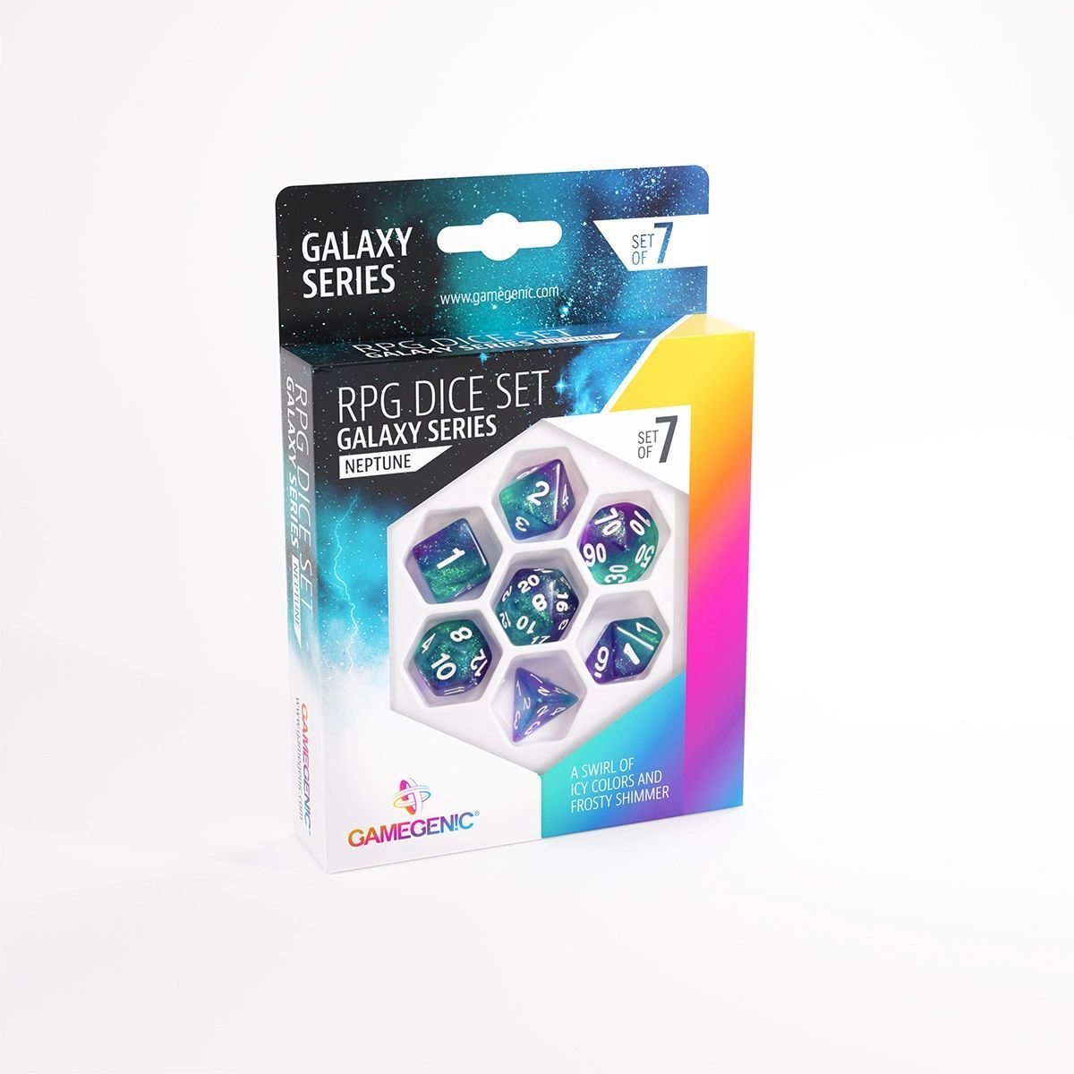 Gamegenic – Würfel – Galaxy-Serie – Neptun – Set mit 7 JDR-Würfeln