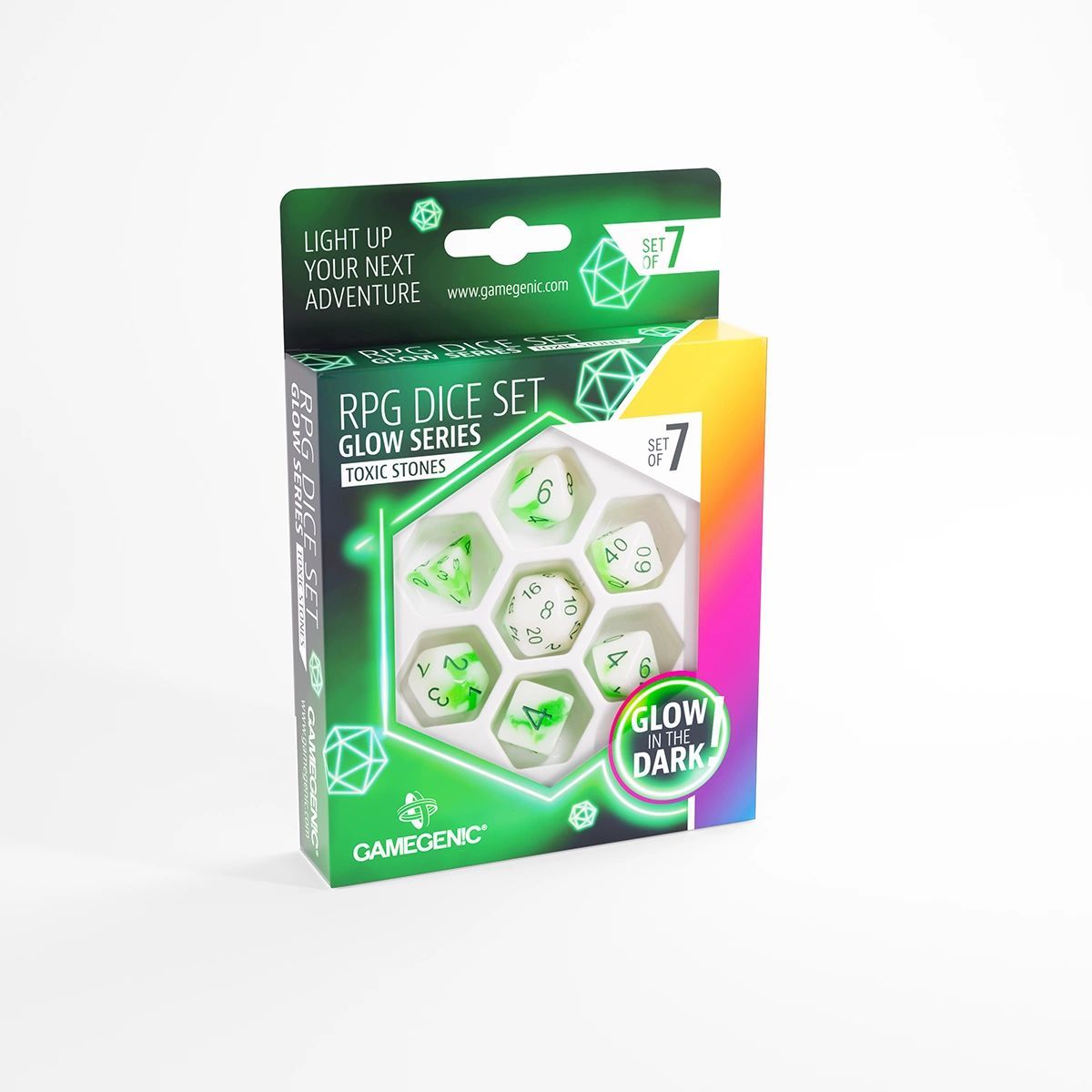 Gamegenic – Würfel – Glow-Serie – Toxic Stones – Set mit 7 RPG-Würfeln