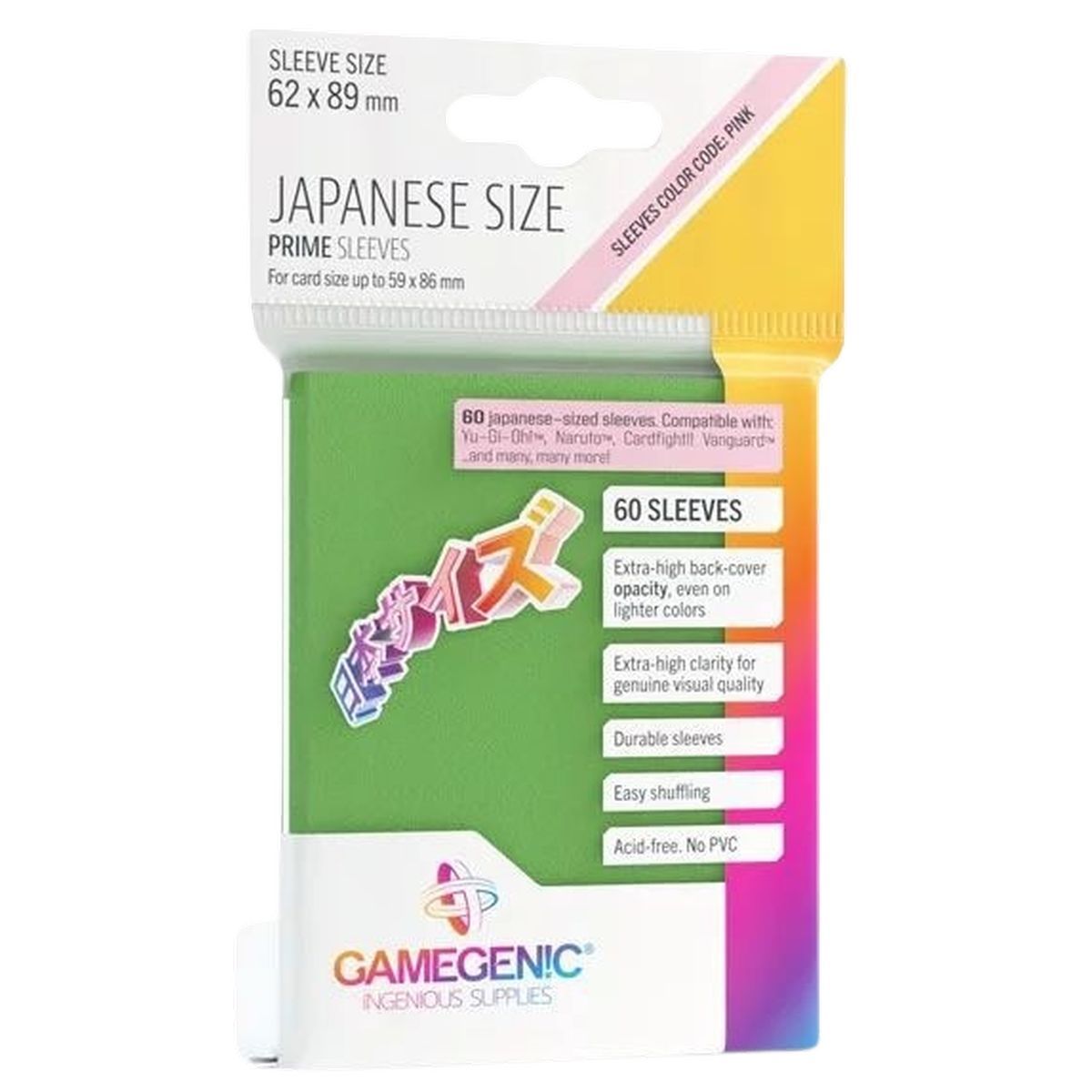 Item Gamegenic – Japanische Größe – 60 Prime Sleeves Grün – 62 x 89 Small (60)