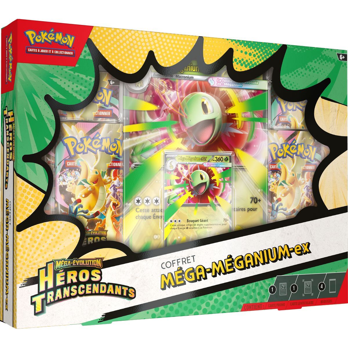 3er-Pack mit 4 Boosterboxen – Mega Meganium-ex/Mega Emboar-ex/Mega Feraligatr-ex – Mega-Entwicklung – Transzendente Helden [ME02.5][ASC] – Pokémon – FR
