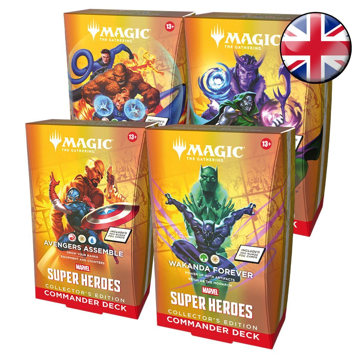 Konvolut von 4 Commander-Decks (Collector's Edition) – Marvel Super Heroes – Magic: The Gathering – FR