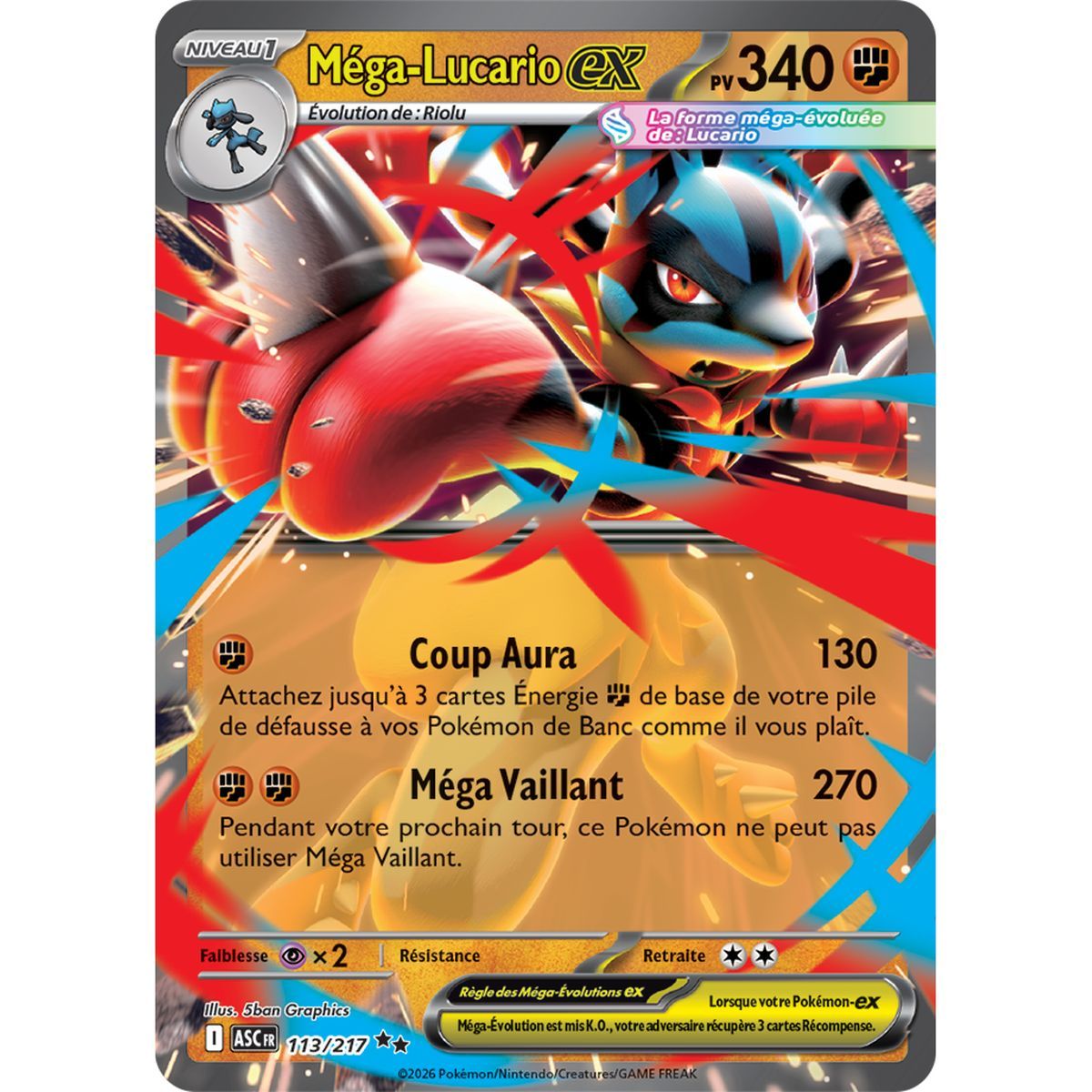 Mega-Lucario EX – Doppelt selten 113/217 – ME02.5 – Pokémon – Mega-Entwicklung: Transzendente Helden