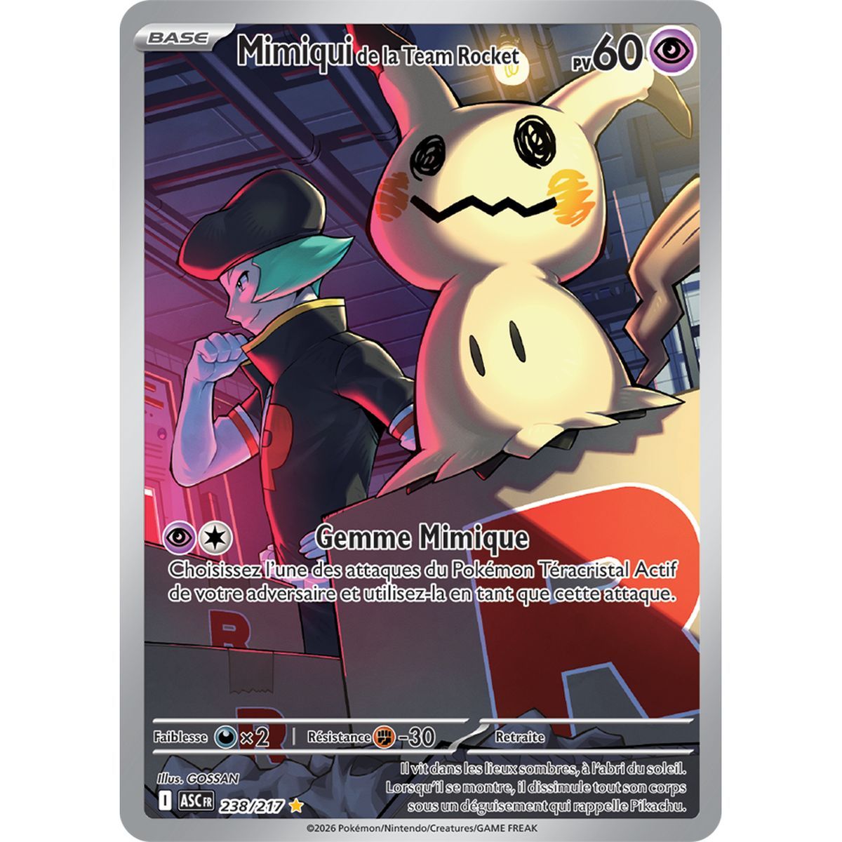 Team Rocket Mimikyu – Seltene Illustration 238/217 – ME02.5 – Pokémon – Mega-Entwicklung: Transzendente Helden