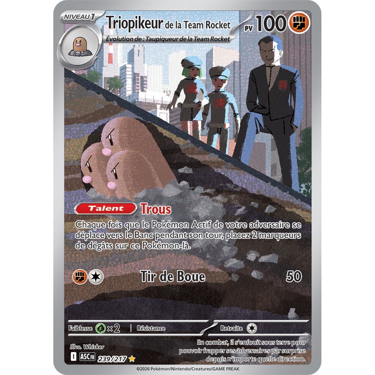 Team Rocket Dugtrio – Seltene Illustration 239/217 – ME02.5 – Pokémon – Mega-Entwicklung: Transzendente Helden