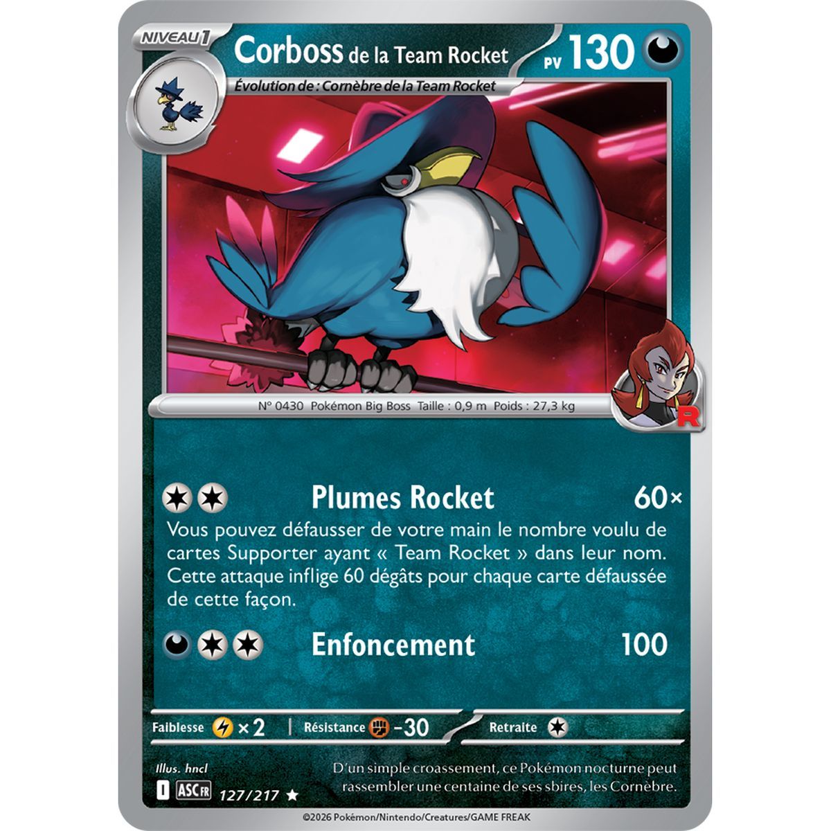 Team Rockets Corboss – Seltene Holo-Karte 127/217 – ME02.5 – Pokémon – Mega-Entwicklung: Transzendente Helden