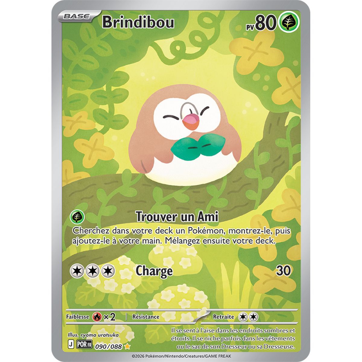Rowlet – Seltene Illustration 90/88 – ME03 – Pokémon – Mega-Entwicklung „Perfekte Balance“