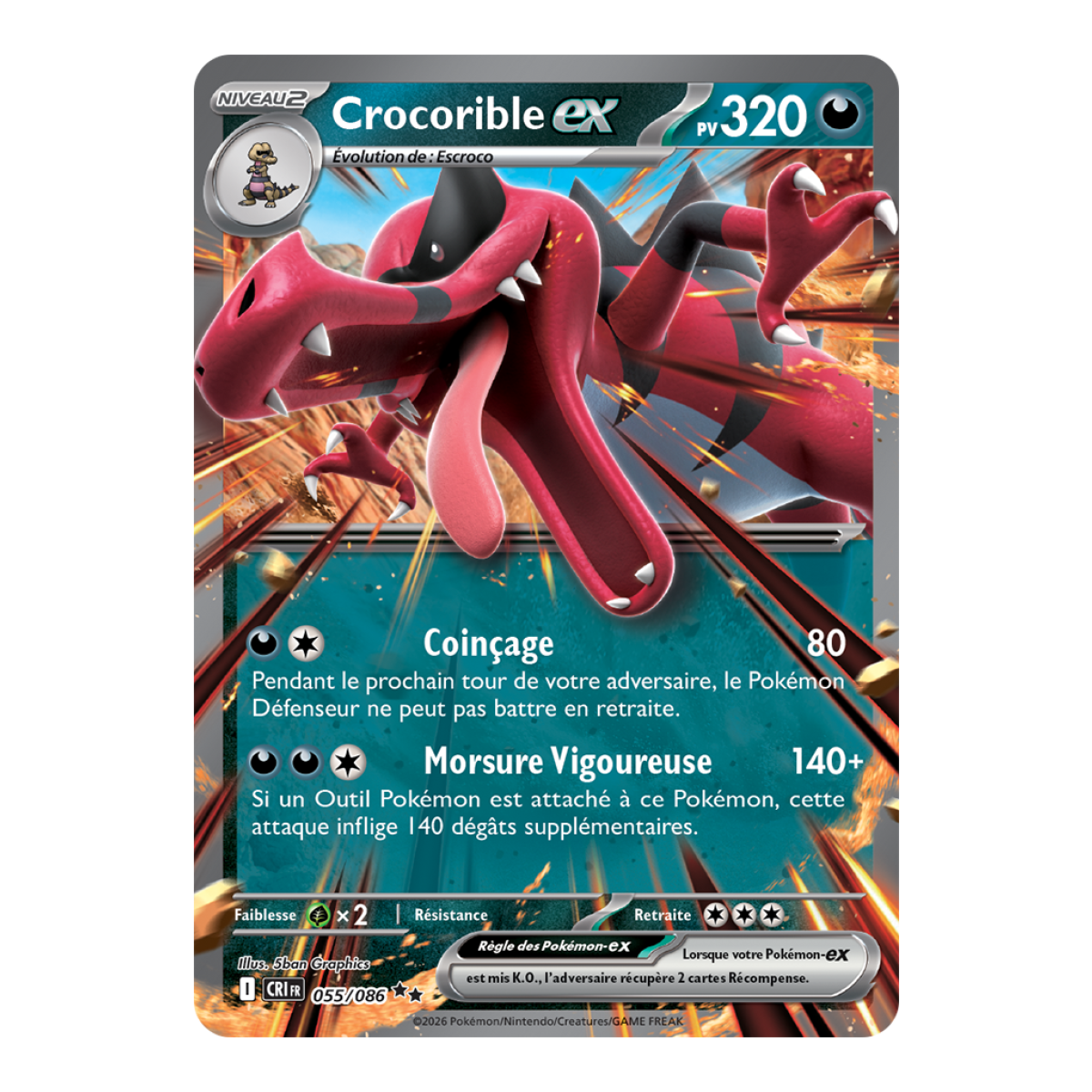 Krookodile-ex - Doppelt selten 55/86 - ME04 - Pokémon - Mega-Entwicklung Chaos Rising