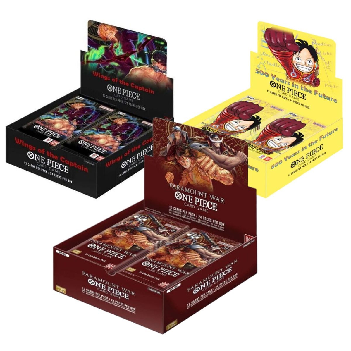 One Piece – Set mit 3 Displays – Box mit 24 Boostern – OP-02/OP-06/OP-07 – DE