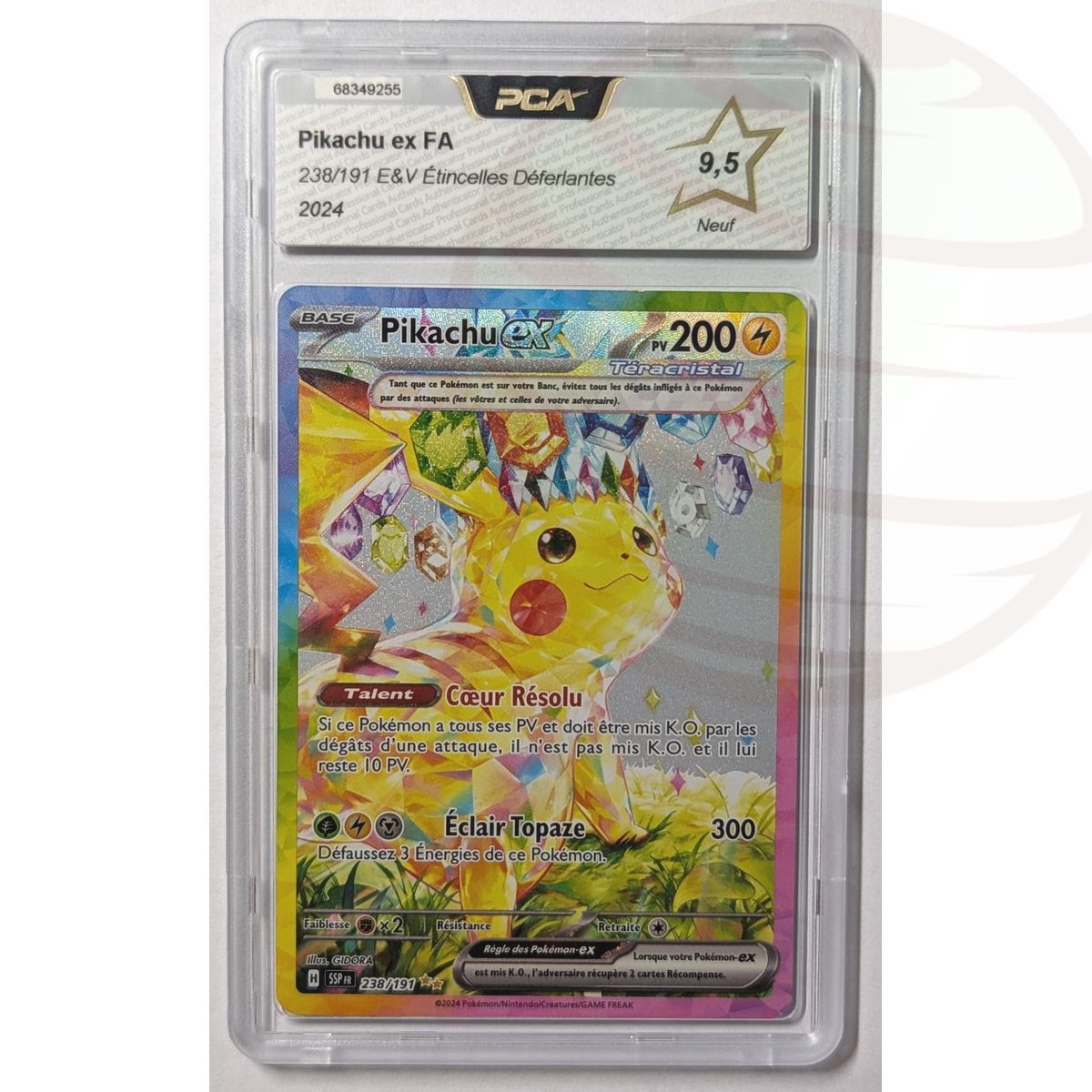 [PCA 9.5 - Neu] - Bewertete Karte - Pikachu ex 238/191 - E&V Burst of Sparks - 2024 - Pokémon - Französisch