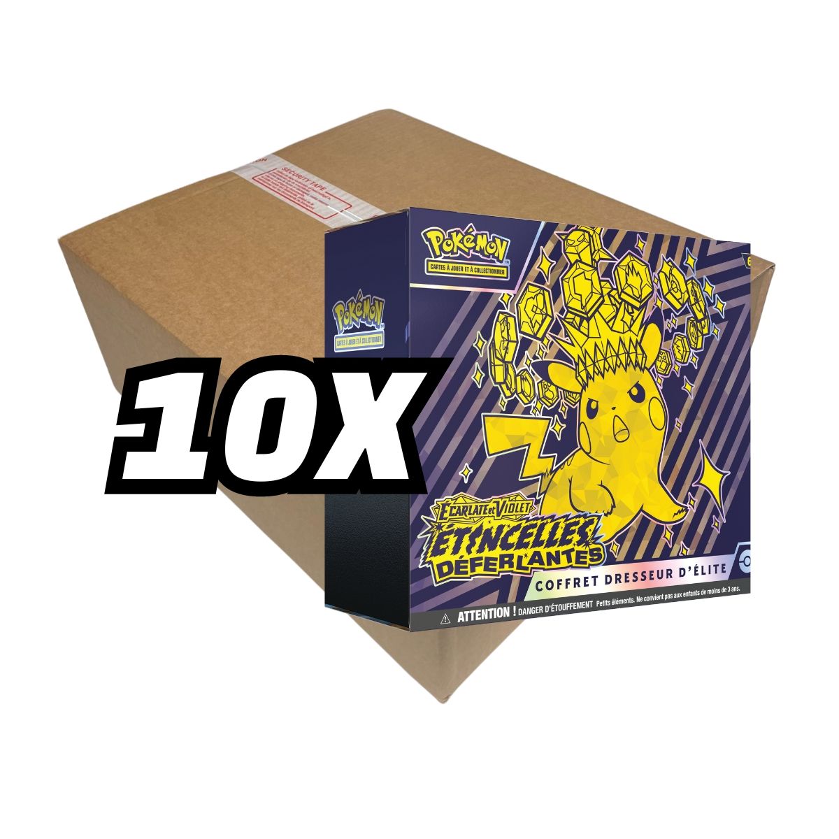 Pokémon – Box mit 10 ETB-Elite-Trainer-Boxen – Scharlachrot und Violett – Surging Sparks [SV8][EV08] – FR