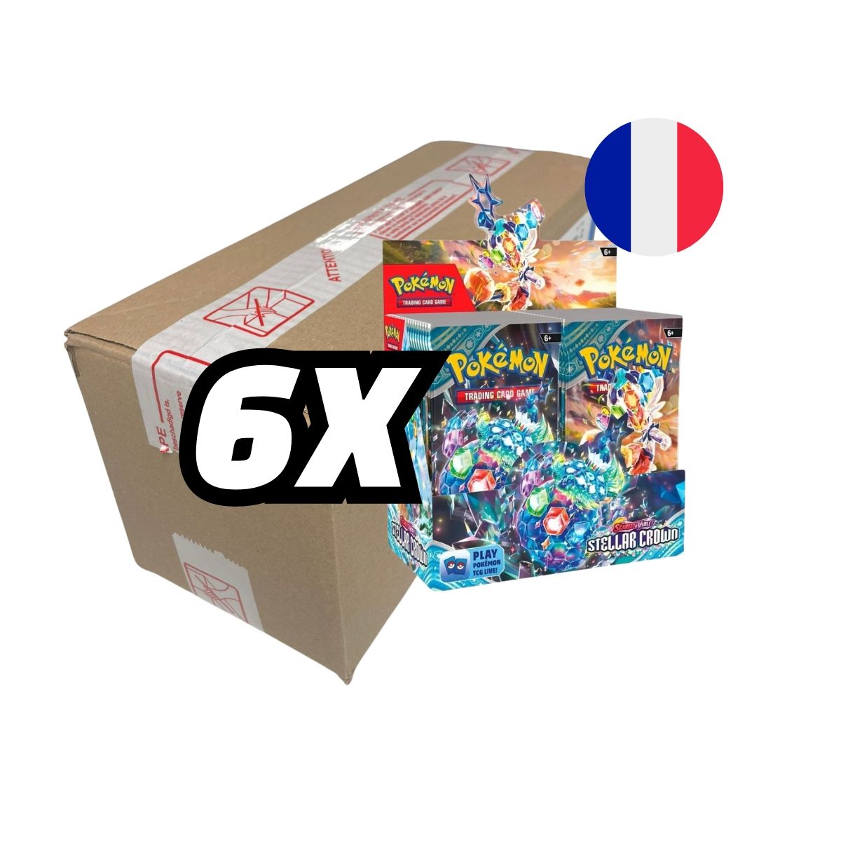 Pokémon – Box mit 6 Displays – Scharlachrot und Lila – Sternenkrone [SV7][EV07] – FR