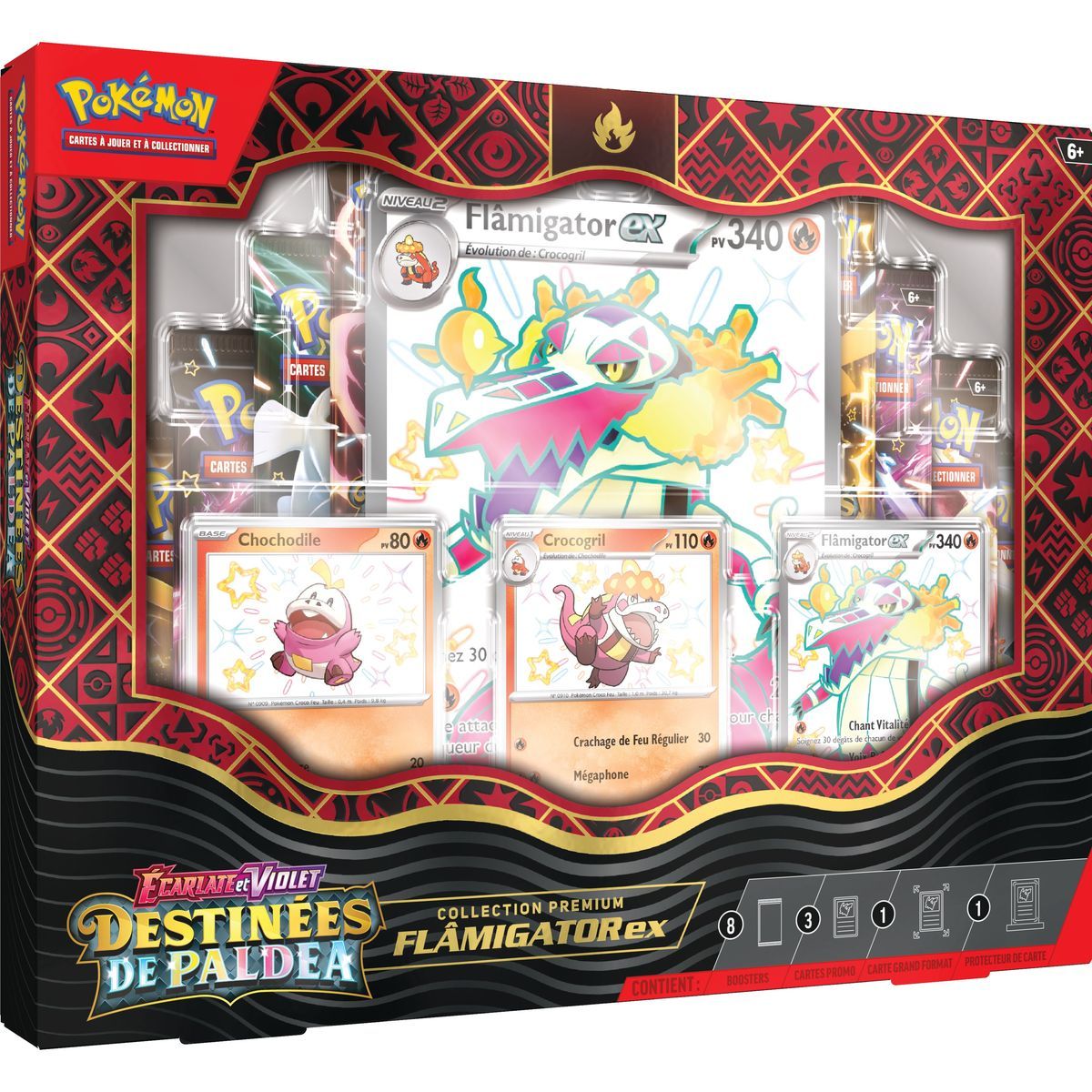 Pokémon – Flâmigator EX-Sammelbox – Scharlachrot und Lila – Paldea's Fate – [SV04.5 – EV04.5] – FR