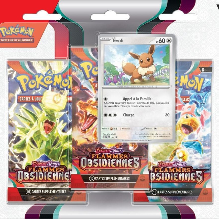 Item Pokémon – Dreierpack – Scharlachrot und Lila – Obsidianflammen – [SV03 – EV03] – Tomberro / Evoli – FR