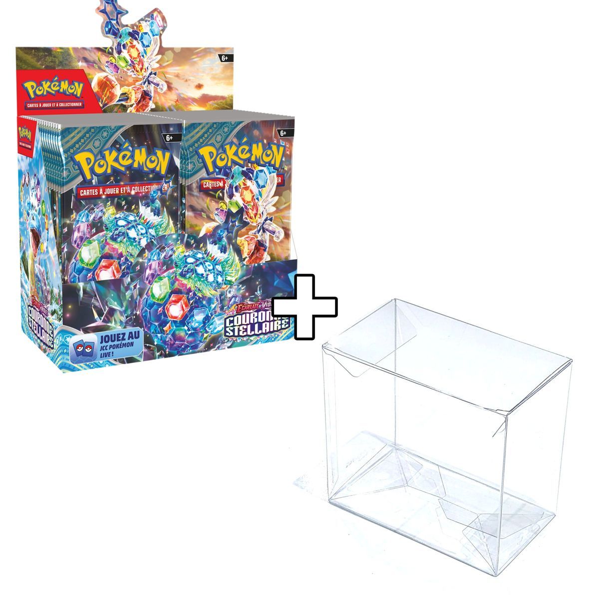 1 halbstarrer Displayschutz + Box mit 36 Boostern - Scharlachrot und Lila - Stellar Crown [SV7][EV07] - FR