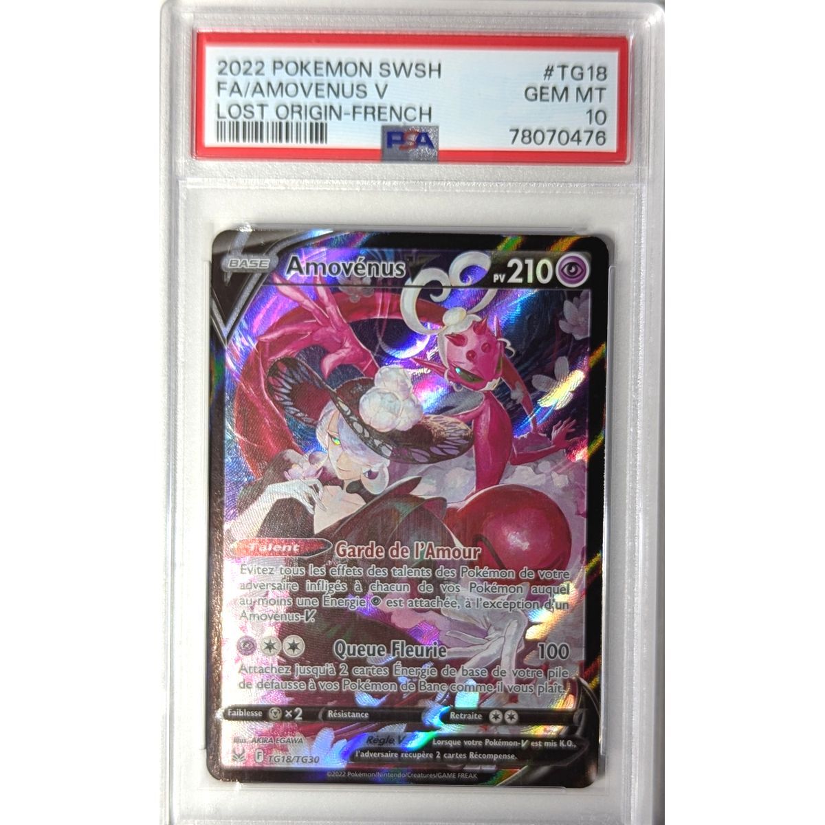 [PSA 10 – Neuwertig] – Bewertete Karte – Amovénus V TG18/TG30 – Schwert & Schild: Verlorene Ursprünge – 2022 – Pokémon – Französisch