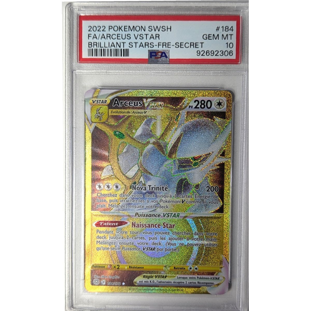[PSA 10 – Neuwertig] – Bewertete Karte – Arceus VSTAR 184/172 – Schwert & Schild: Shining Stars – 2022 – Pokémon – Französisch