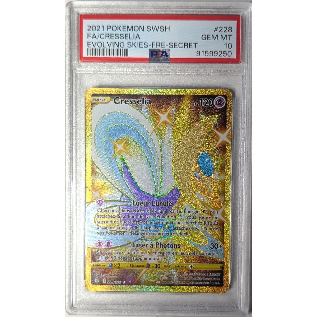 [PSA 10 – Neuwertig] – Bewertete Karte – Cresselia 228/203 – Schwert & Schild: Himmlische Evolution – 2021 – Pokémon – Französisch