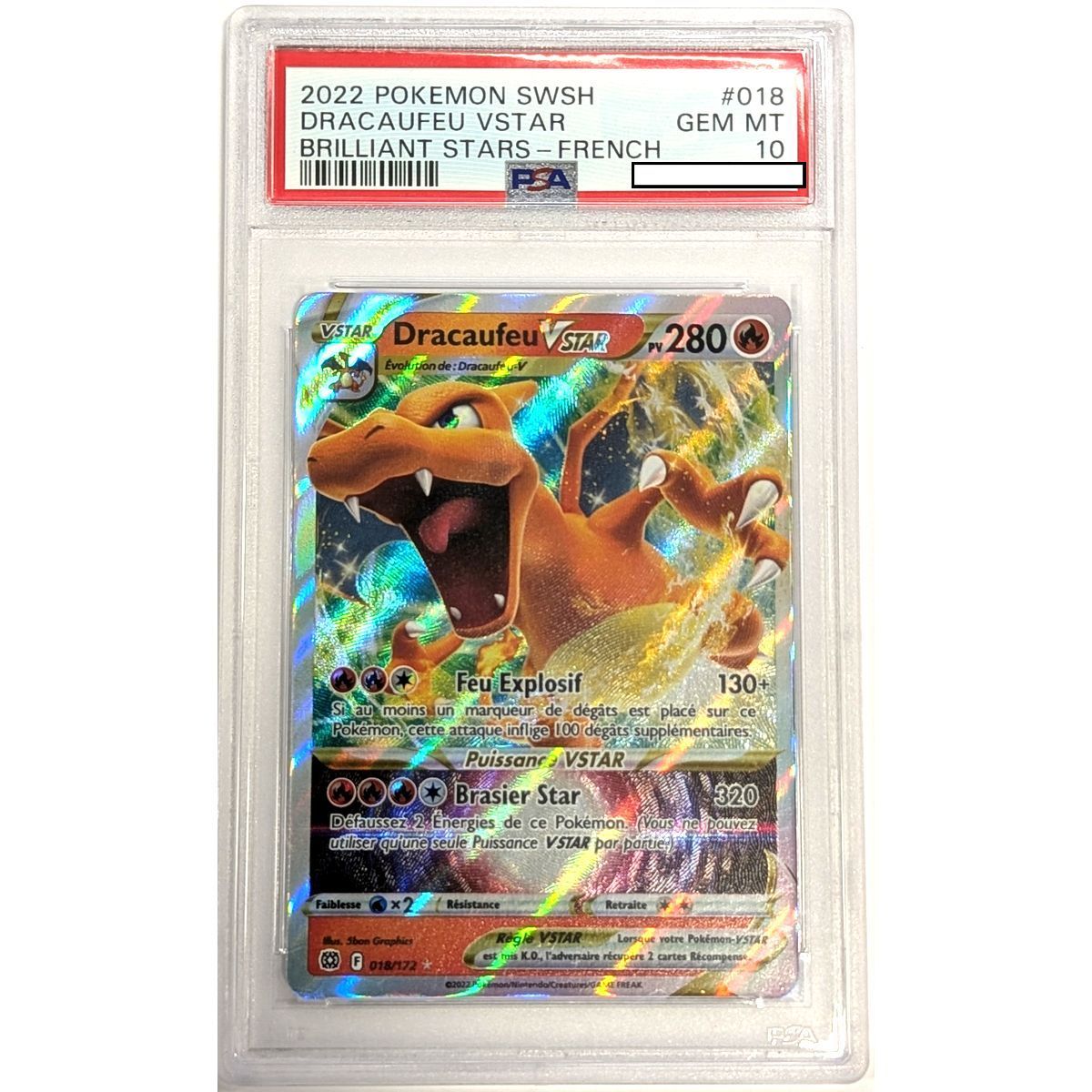 [PSA 10 – Neuwertig] – Bewertete Karte – Glurak VSTAR 018/172 – Schwert & Schild: Funkelnde Sterne – 2022 – Pokémon – Französisch
